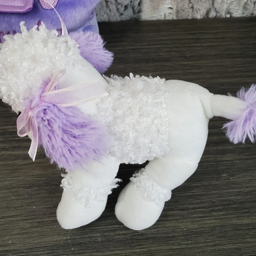 White And Lavender Purple Plush POODLE Dog And Carrying Purse I LOVE MY DOG